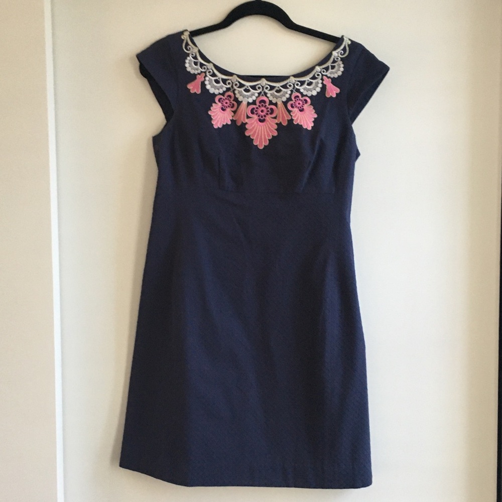 Lilly Pulitzer Navy Cap Sleeve Embroidered Dress